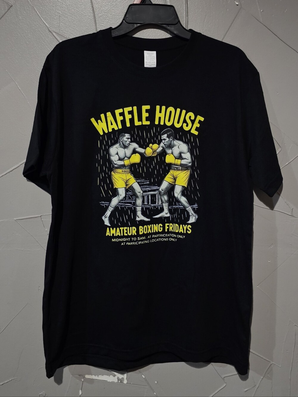 Men's Black Short Sleeve Tee with Yellow Boxing Graphic